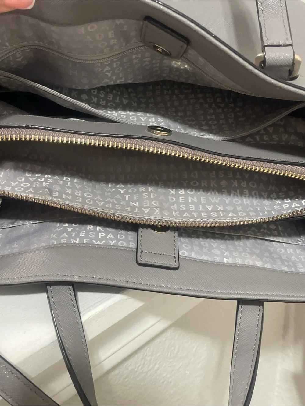 kate spade Gray Saffiano Leather Satchel with Crossbody Strap